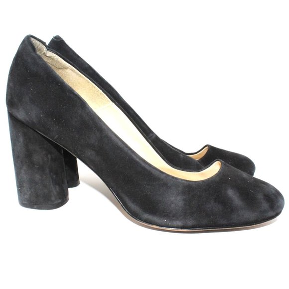 ISOLA Womens Size 10M Black Suede Round Cap Toe Block High Heels Classic Pumps - Picture 4 of 14